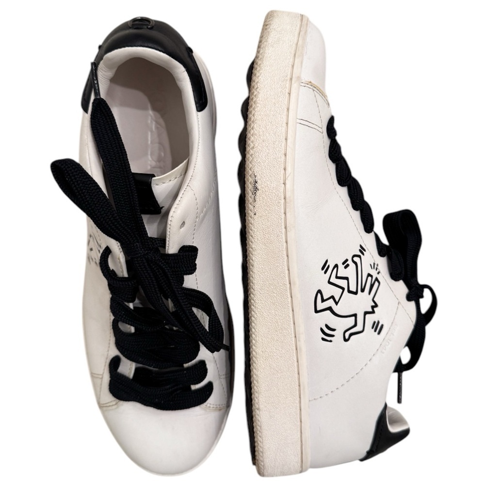Coach Keith Haring White Leather Sneakers with Black Accents